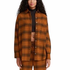 Levi’s Orange Black Plaid Button Up Shirt XL Relaxed Fit Flannel Style